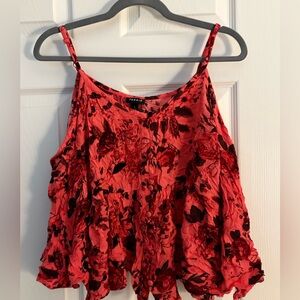 Torrid Pinkish-Red and Black Floral Cold Shoulder Top